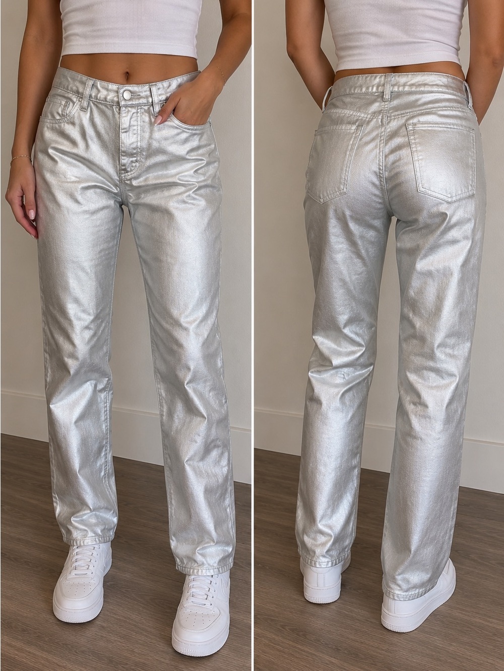 Universal Thread Metallic Silver Straight-Leg Jeans